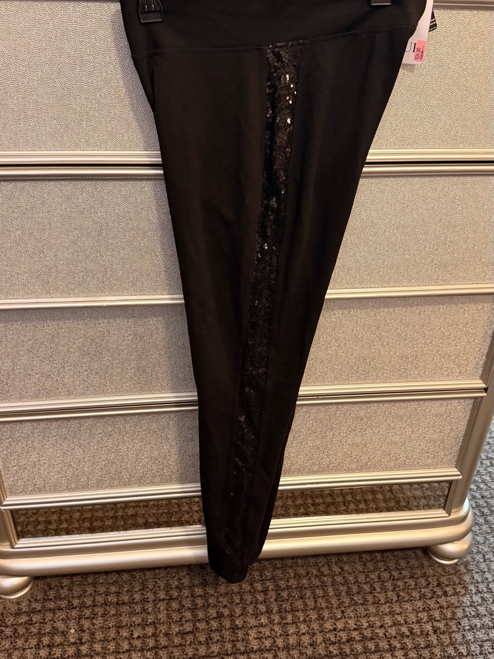 HUE Black Leggings with Side Sequin Stripe